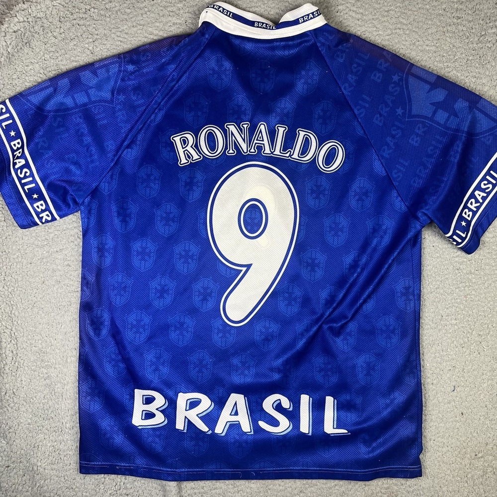 Vintage‎ Ronaldo Brasil Soccer Jersey Blue #9 Size XL